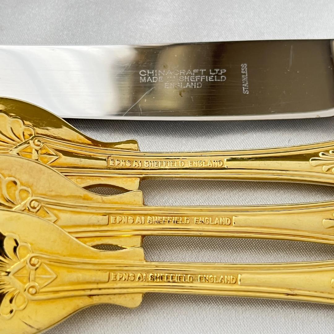 英国】キングスパターンのディナーセット 44本組 【ゴールドプレート】