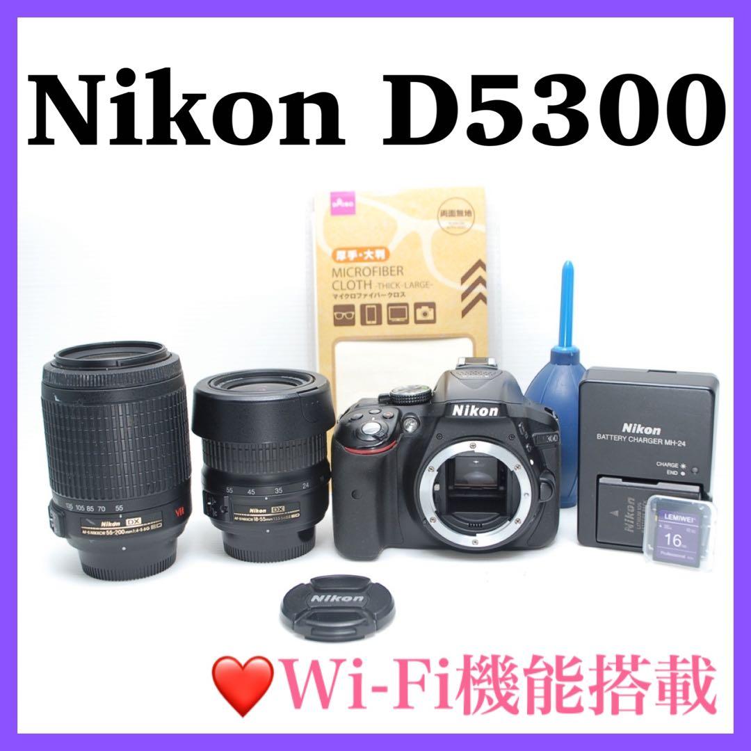 ❤️ダブルレンズセット❤️Nikon D5300 スマホ楽々転送出来ます 美品 美品】 Nikon D5300 Wi-Fi搭載 自撮りOK スマホ転送 元箱付き 初心者