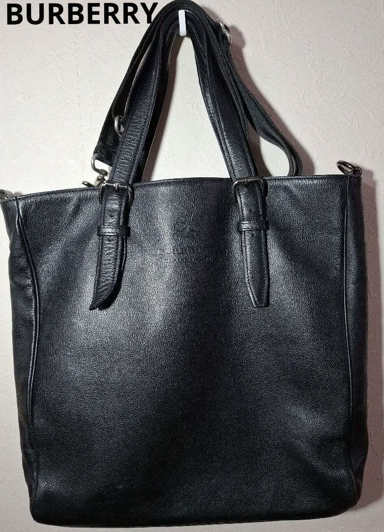 BURBERRY】バーバリーブラックレーベル 高品質レザー トートバッグ 黒