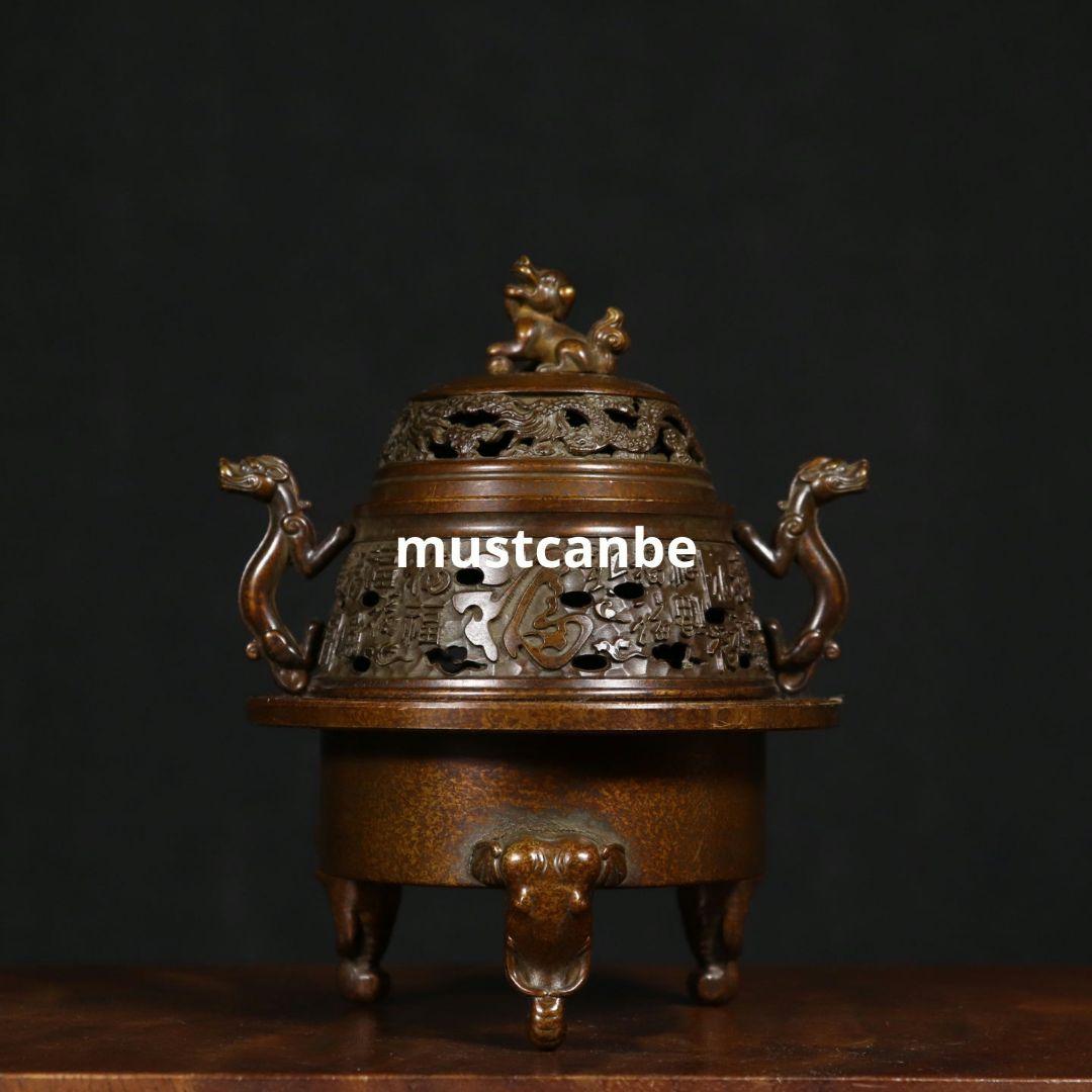 香炉 銅器 チ竜耳三象足炉 三層篆香炉 希少品 茶道具