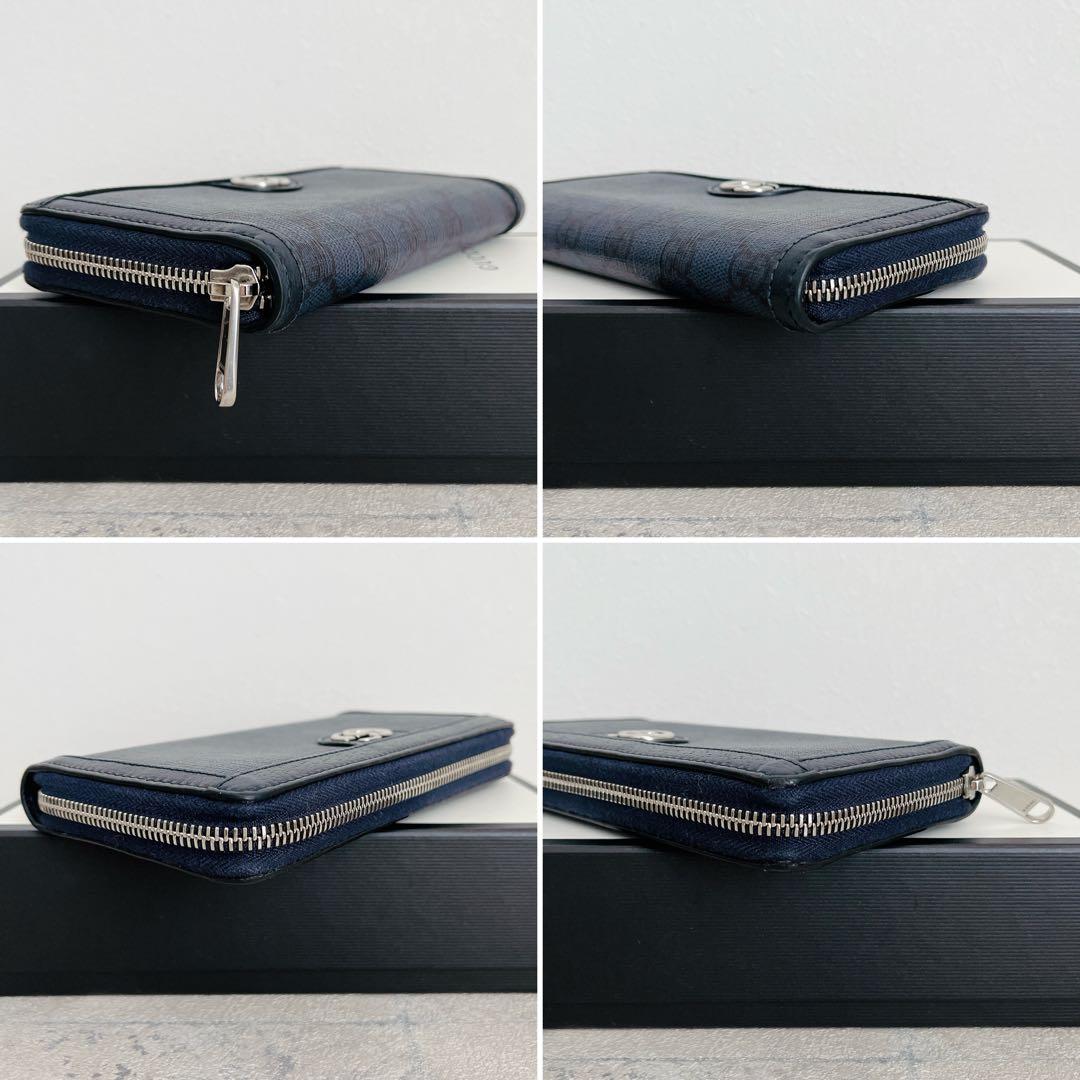 極美品✨GUCCI シマ インターロッキング ラウンドジップ PVC ネイビー