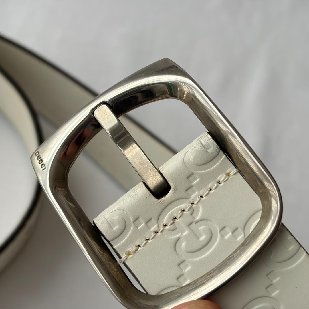 良品 GUCCI グッチ シマ レザーベルト 型押し ホワイト 80-85 - メルカリ