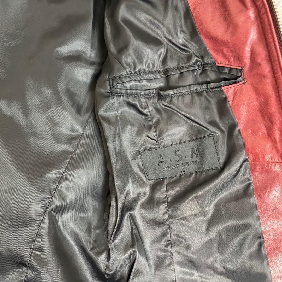 A.S.M レザージャケット 48 水牛革 赤 シングルライダース Y2K - メルカリ