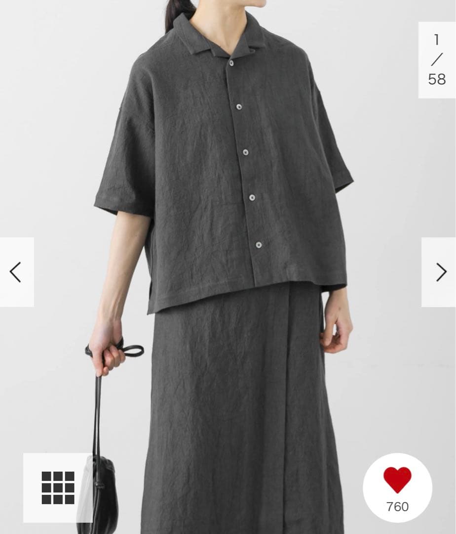 新品タグ付◇ CHARCOAL かぐれ リネンラミーオープンカラーシャツ