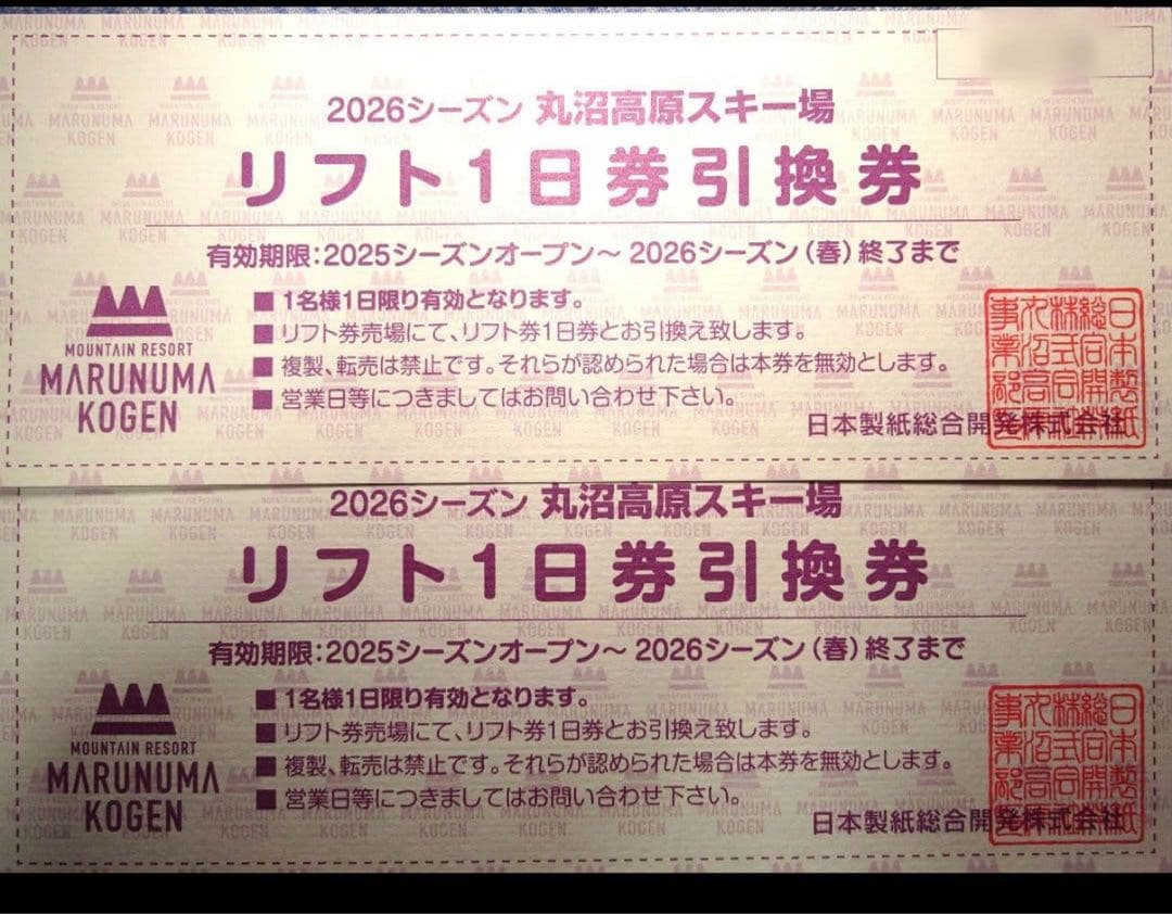 丸沼高原スキー場 リフト券 2枚 スキー場 - メルカリ