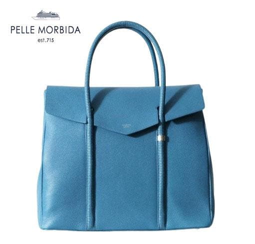 ○☆新品未使用 PELLE MORBIDA フラップボストンバッグ サックス