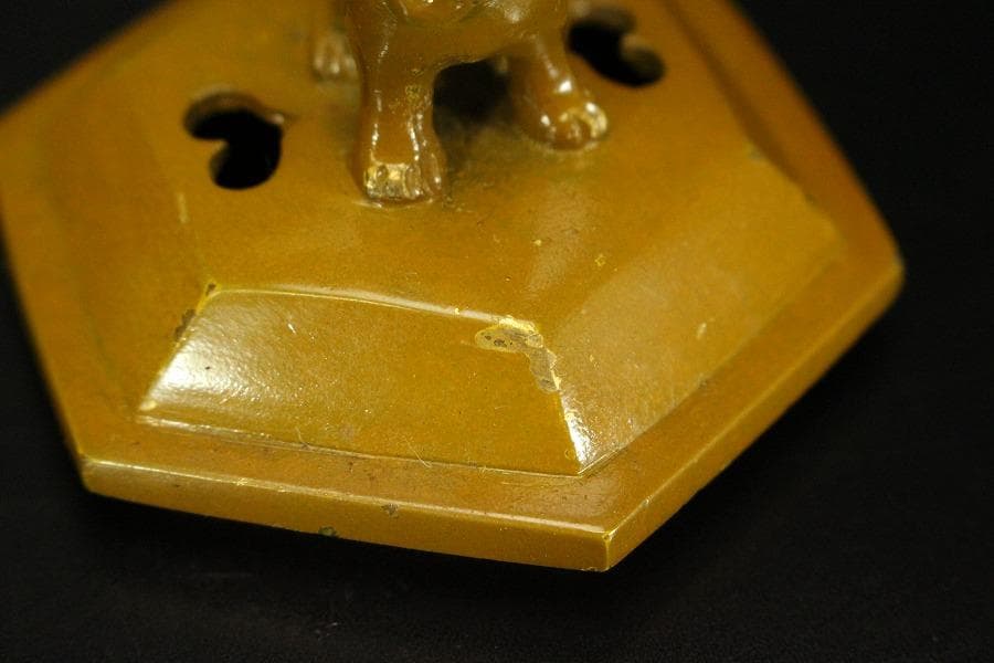 香炉 獅子双耳 三足香炉 金属製 木箱付(メ1186)