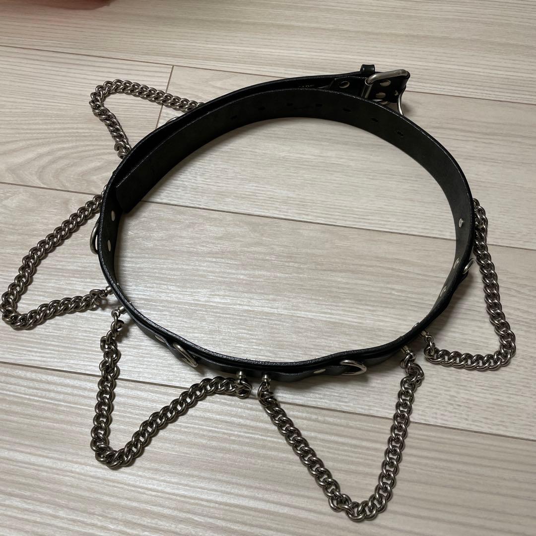 ジュンヤワタナベコムデギャルソンチェーンパンクベルトレザー本革ブラックpunk JUNYA WATANABE 2023ss チェーンとパールの装飾付き 厚底ブーツが入荷