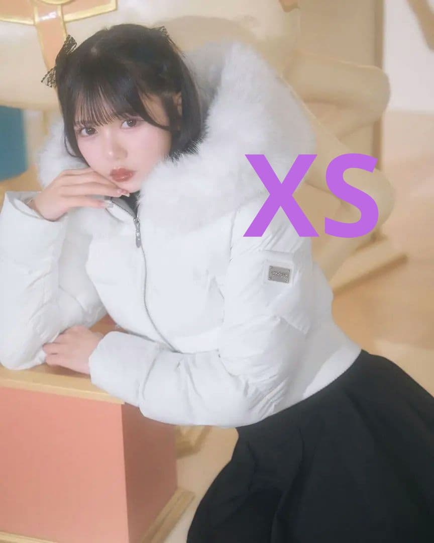 ミシェルマカロン ファーフードショートダウン ホワイト XSサイズ