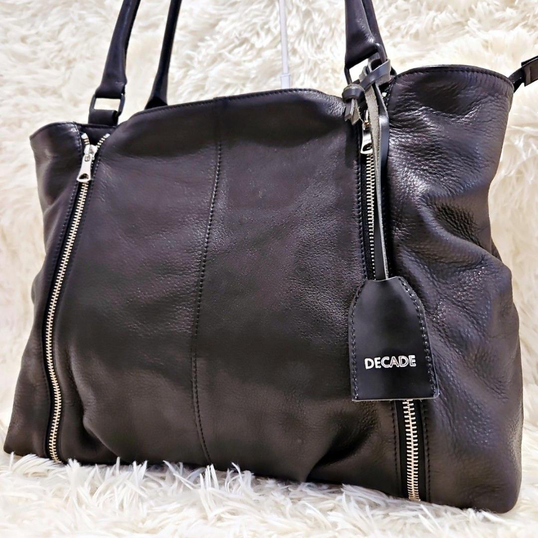 美品 ディケイド レザー ダブルジップ トートバッグ 黒 シボ革 A4 拡張