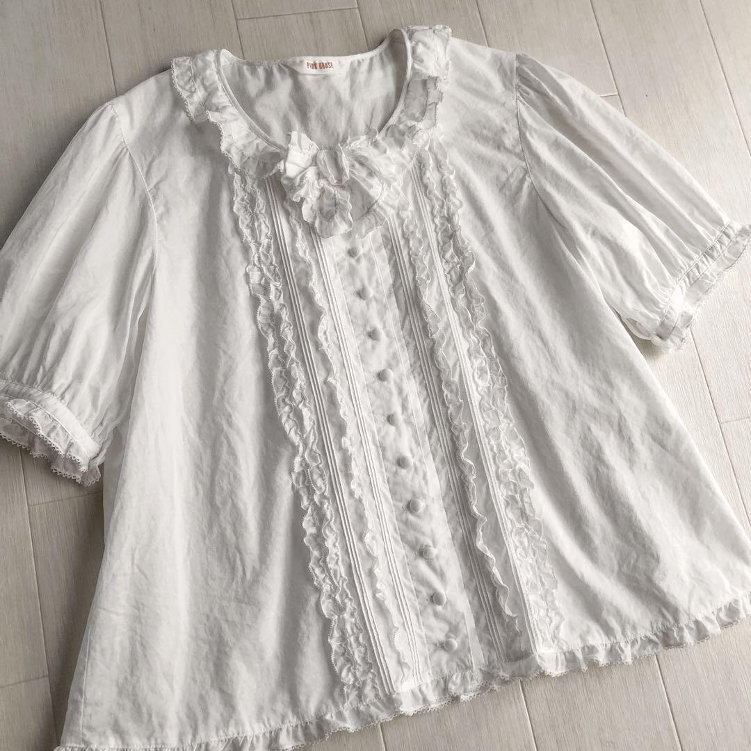 2023年 ピンクハウス 綿ローン ピンタック ピコフリル 白 ブラウス ローンフリルブラウス （シャツ・ブラウス）｜PINK HOUSE / ピンク