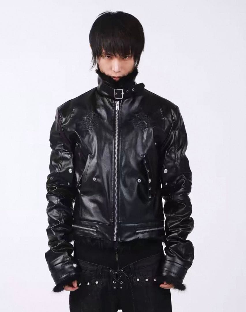 DETW 25AW ファー ブラックライダースジャケット y2k パンク系 - メルカリ