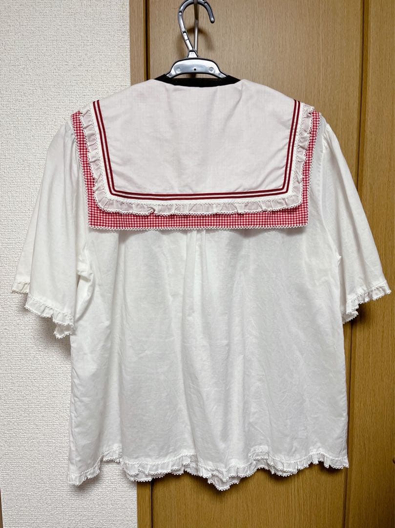 ピンクハウス ギンガムうさぎ いちご 刺繍 セーラー ブラウス 赤 白