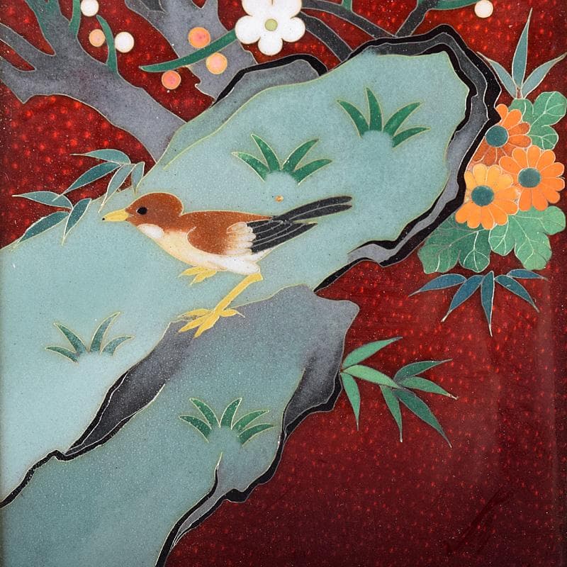 中国 古七宝琺瑯彩 花鳥文 卓上屏風 硯屏 M R8490 - メルカリ