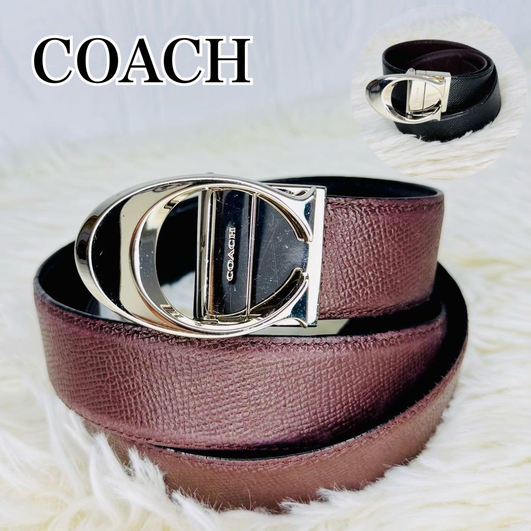 良品✨COACH ベルト リバーシブル シグネチャー Cロゴ シルバー - メルカリ