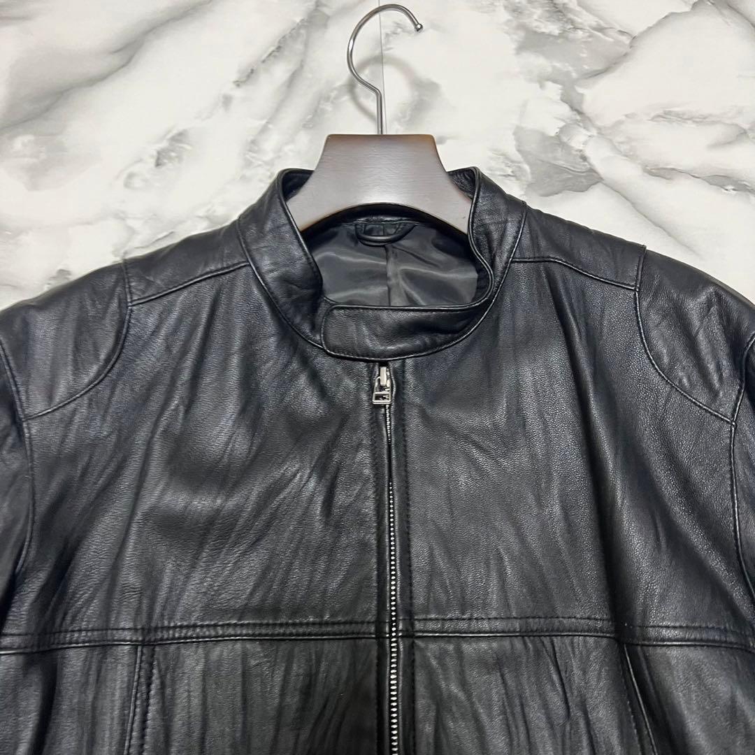 美品】ユニクロ 羊革 レザージャケット ライダース シワ加工 ブラック