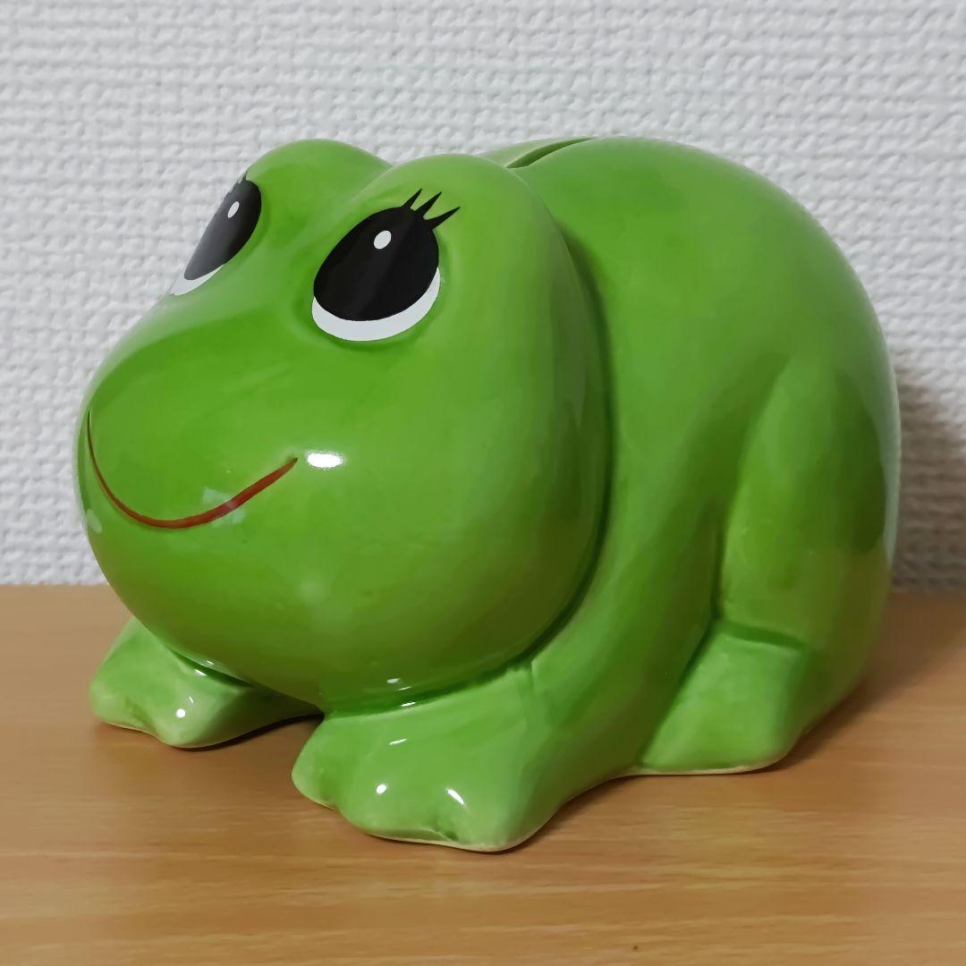 13cmコーワ貯金箱カエル陶器ケロちゃん置き物コロちゃんソフビ紙袋つき