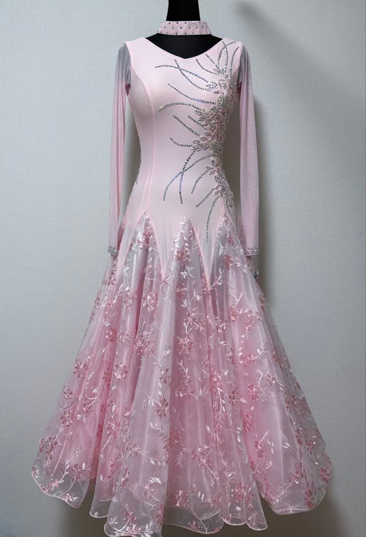 社交ダンスワンピース パーティワンピース ソシアルダンス コーラルピンク