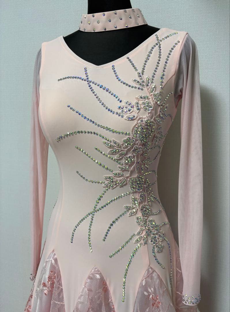 社交ダンスワンピース パーティワンピース ソシアルダンス コーラルピンク