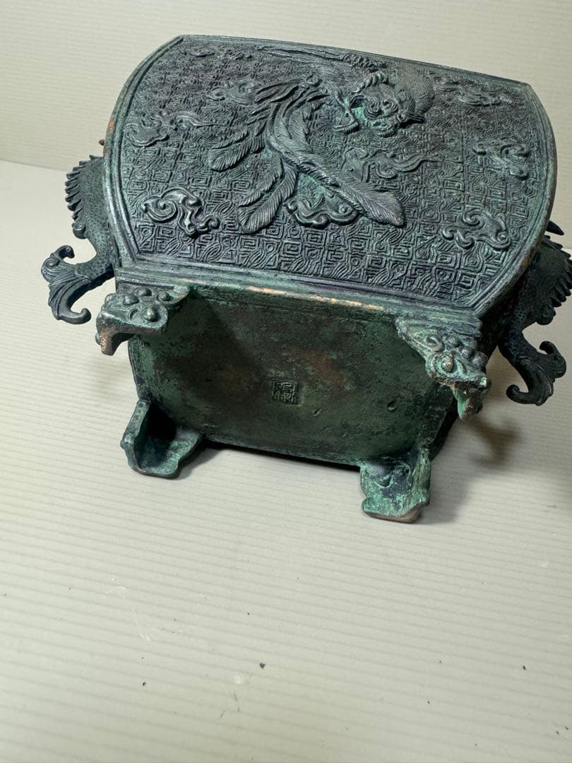 2136 高岡銅器 米田秀保造 獅子摘 龍鳳凰紋 四つ足 香炉