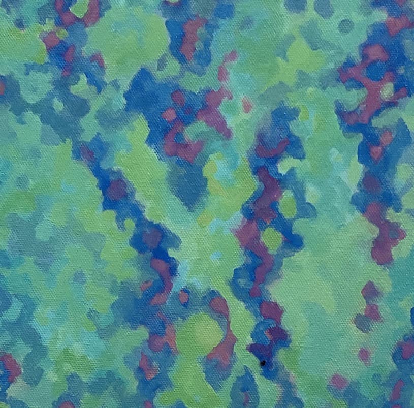 絵画 835 油絵/抽象画風/斑紋/S4号 青と緑の抽象油彩画