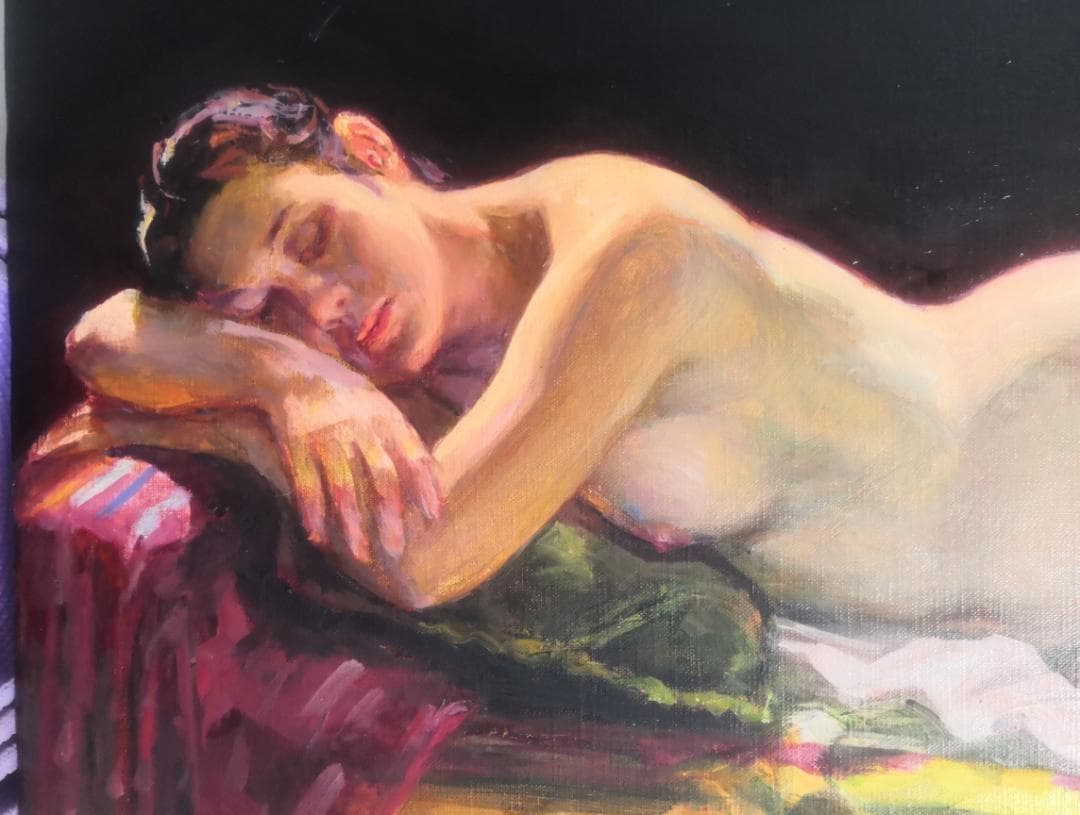 江成 一郎 氏 のP１０号油彩作品「うたたね」裸婦の名手　白日会会員　日展会友