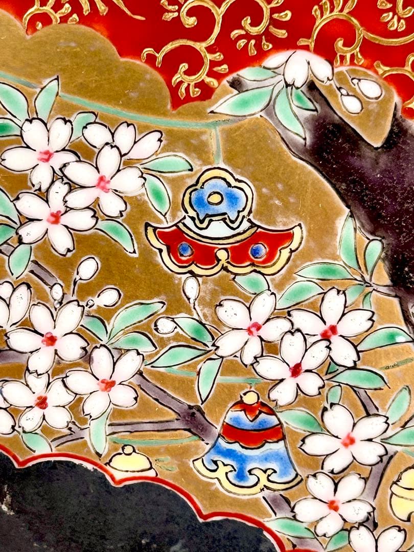 稀少 明治九谷の第一人者 松本佐平 松雲堂 五彩手流水草花文大皿