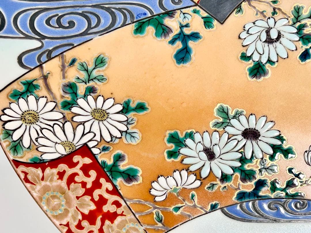 稀少 明治九谷の第一人者 松本佐平 松雲堂 五彩手流水草花文大皿