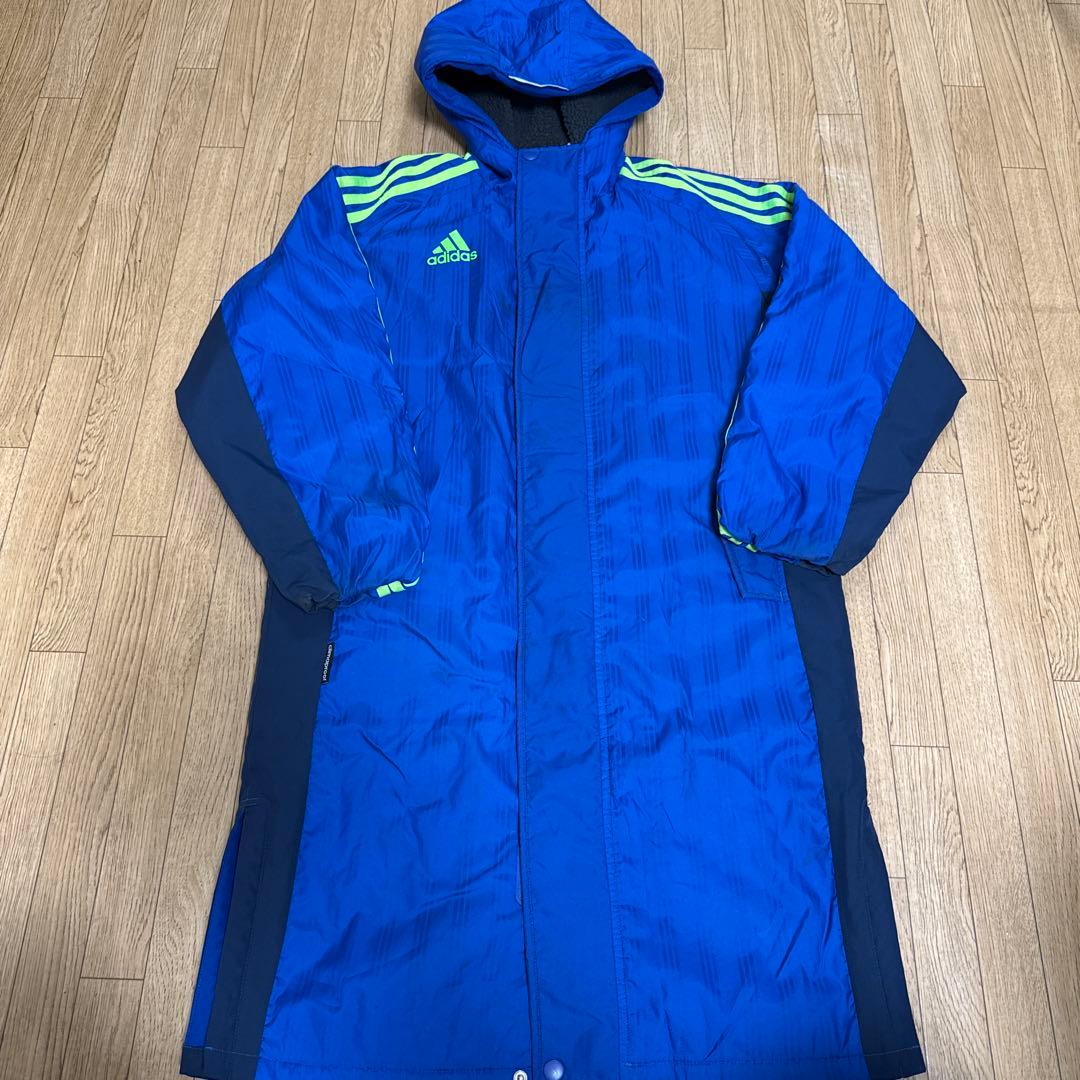 adidas 青 ベンチコート フード付き - メルカリ