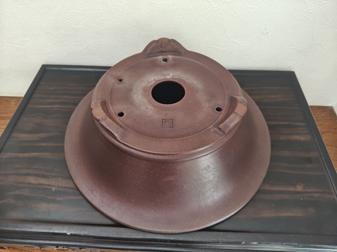 陶器 形鉢 足付き 中央穴あり 豊林 落款