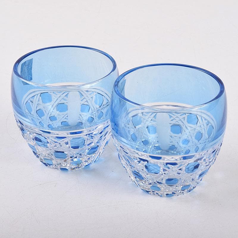 江戸切子 各務クリスタル 八角篭目 懐石杯 共箱 2点まとめて M R8984