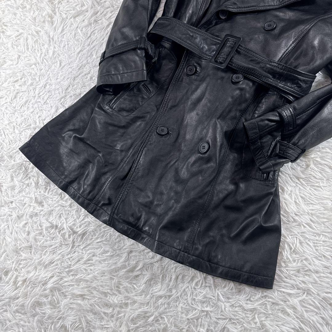 ヴィンテージ】レザートレンチコート 羊革 ブラック ベルト付き 90s