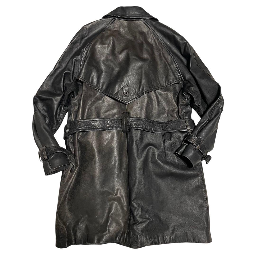 NECESSARY】羊革 本革 マキシ丈ラムレザーロングトレンチコート 黒 L