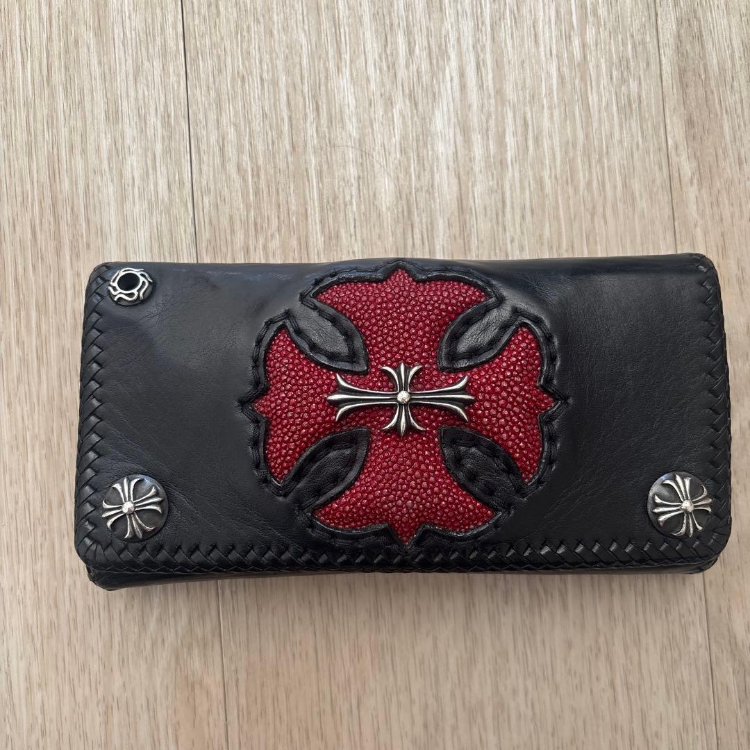 レザー 長財布 黒 赤 クロスモチーフ V系 お兄系 レザー シルバー DAYSART（デイズアート） 財布 メンズ 長財布 ラウンドファスナー