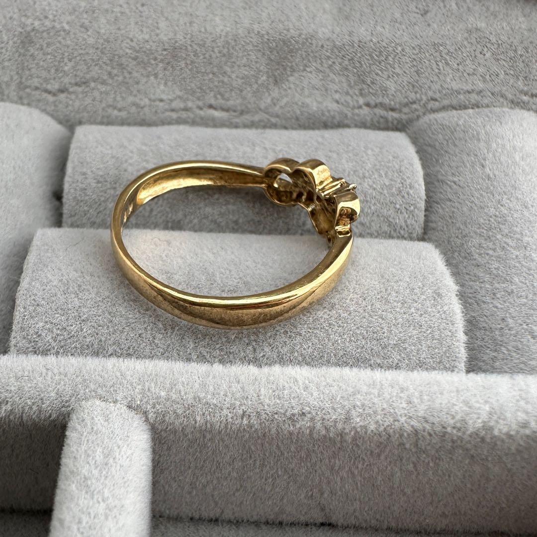 K18 ゴールド 編み込みデザインリング 0.07C