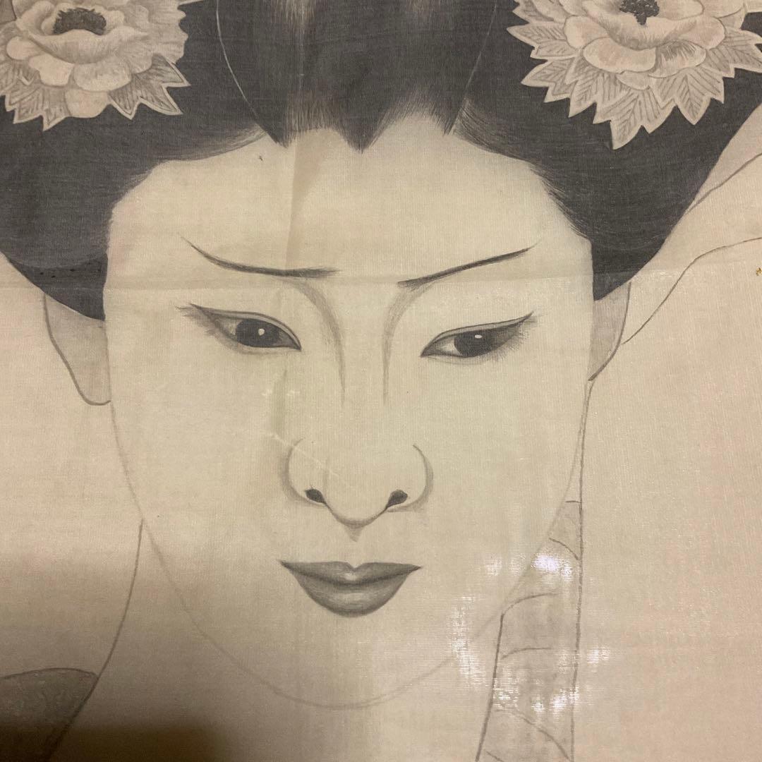 布絵　日本髪女性　【テープ痕、破れあり、折れあり】