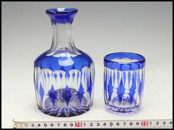 アンティーク カットガラス ウォーターセット 未使用(K-XA909) アンティークのガラス食器、脚付きの小ぶりなガラスのコンポート(pg