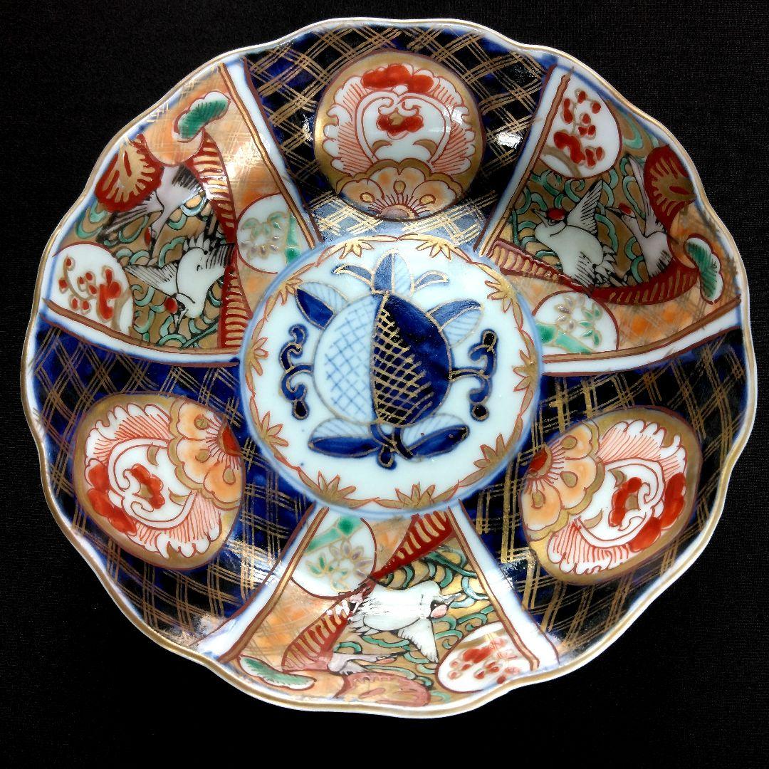 明治～大正 古伊万里 絢爛豪華 金襴手 二重角冨紋 膾皿 5客揃 角富 な