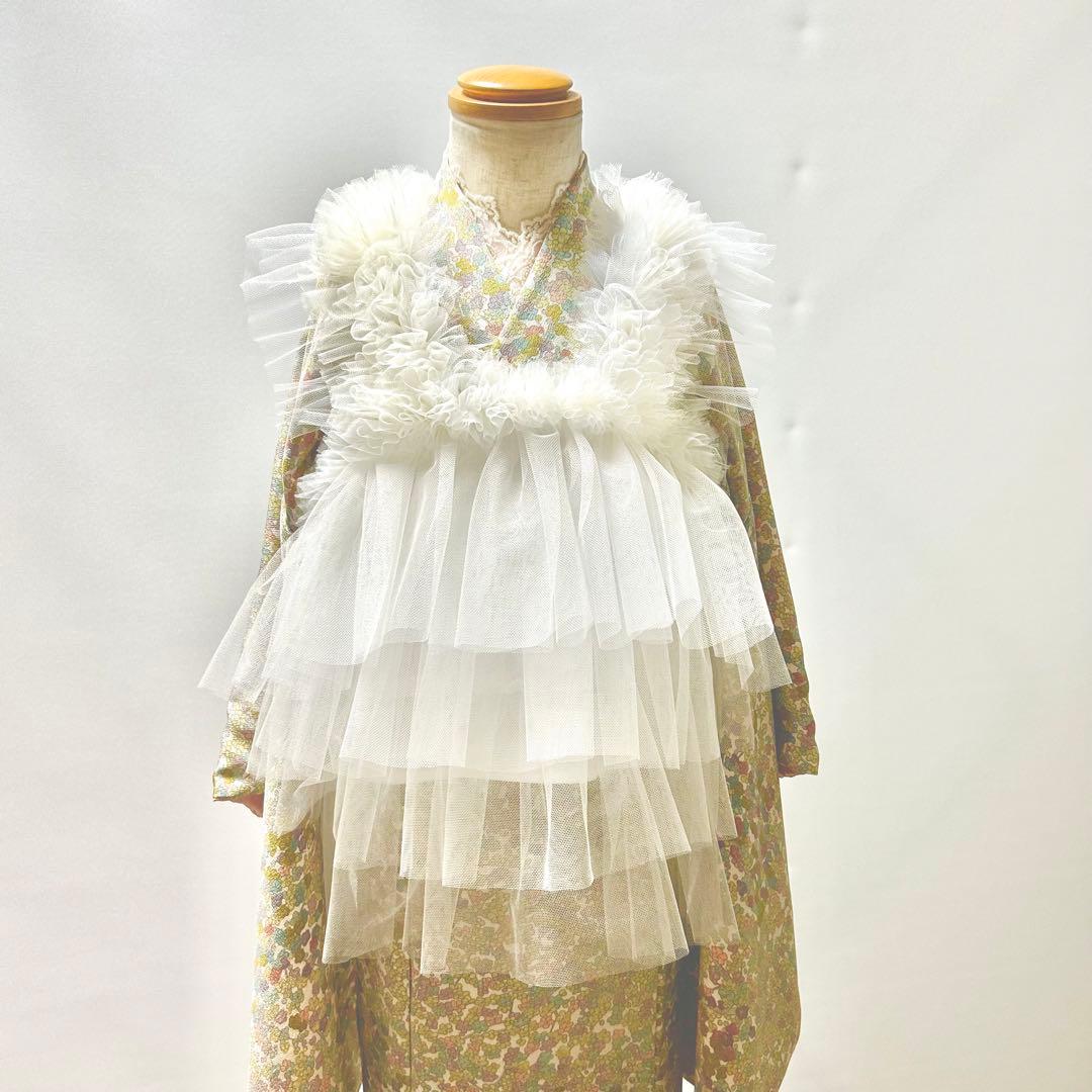 被布エプロン【フリルホワイト】チュール被布 被布ドレス 七五三