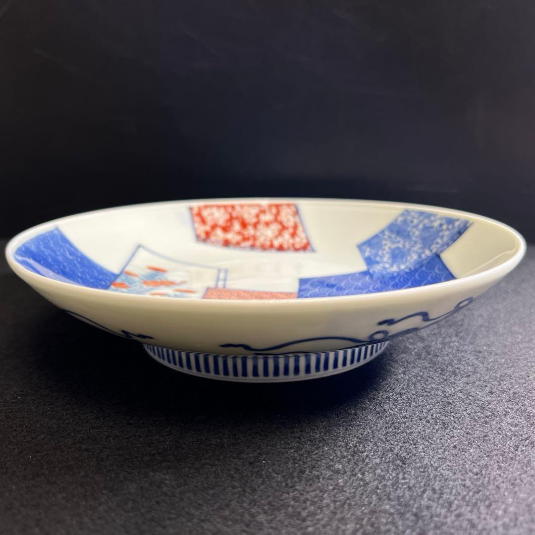 時代 色鍋島 八寸皿 塗木箱付 直径21㎝ 東Y8-0109☆