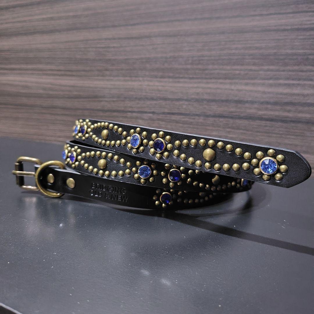 クロス青□本革レザーフルスタッズナローベルト☆アメカジヴィンテージ