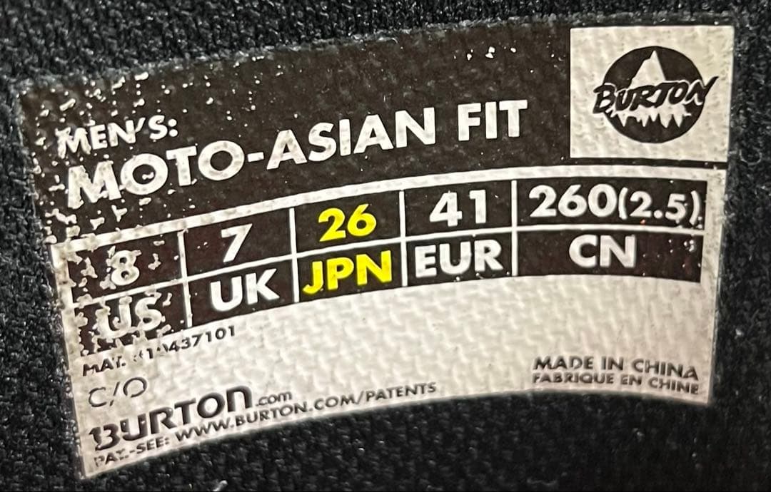 【即日発送】BURTON バートン MOTO-ASIAN FIT 26.0cm