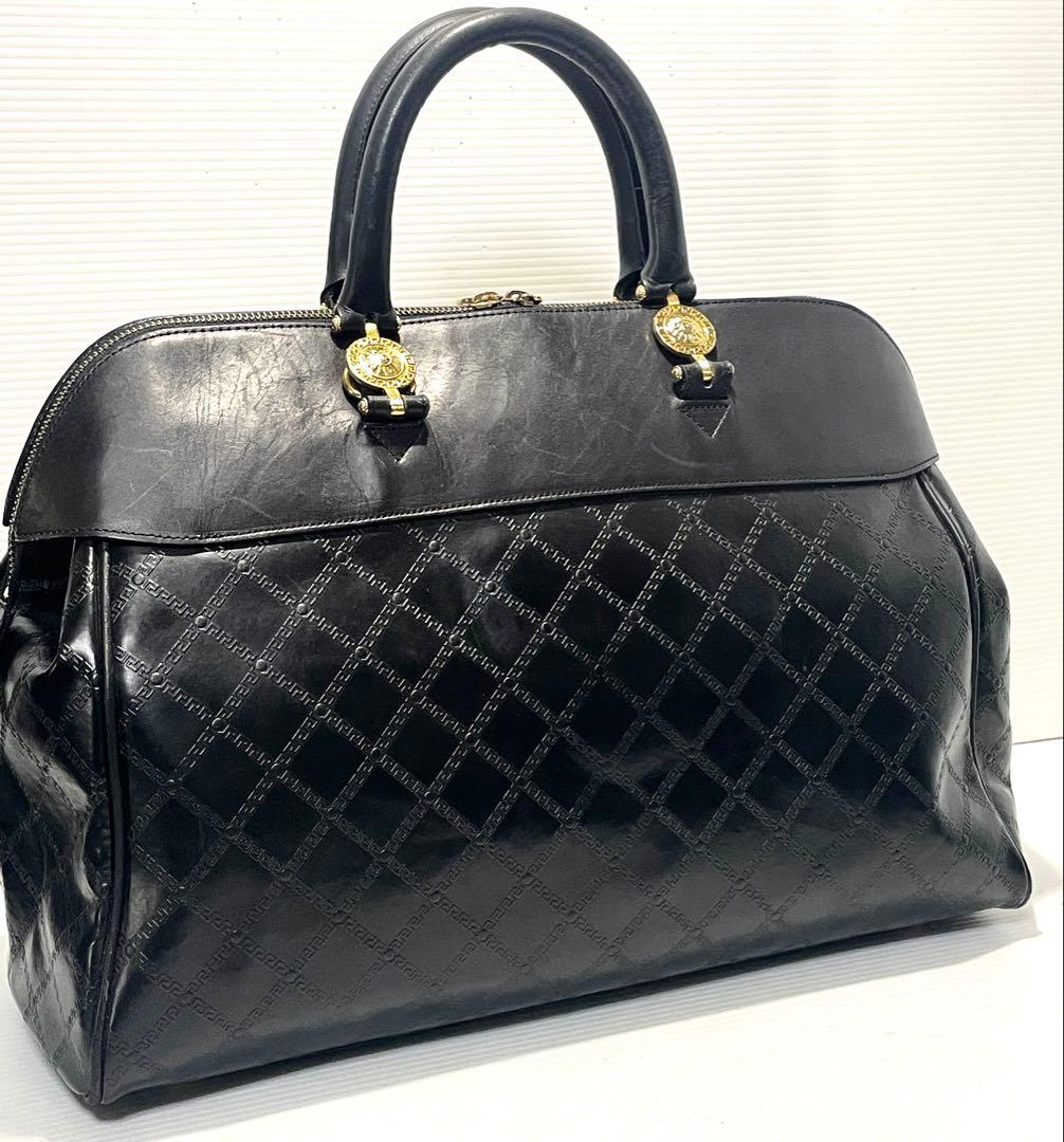 ヴェルサーチェ ハンドバッグ ボストンバッグ 2way ロゴ型押し黒