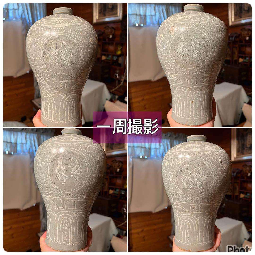 梅瓶 李朝 双魚 遊魚文 梅瓶 朝鮮 古美術 骨董 高麗 青磁 粉青沙器 魚