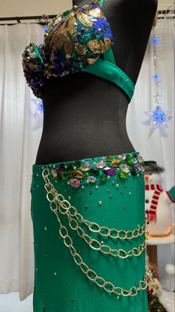 POLINA ベリーダンス 衣装 グリーン Mサイズ ベリーダンス衣装・コスチュームのお店 「千夜一夜」