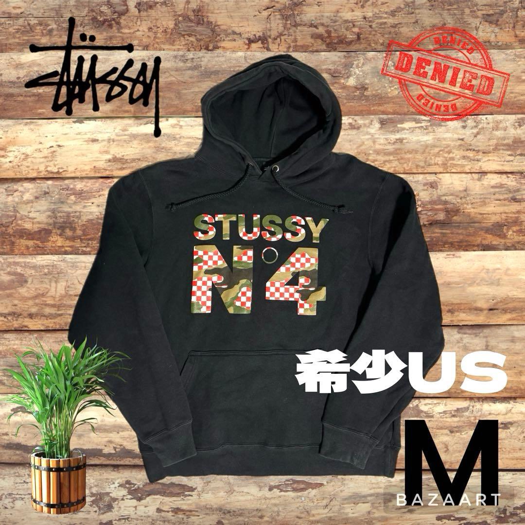 STUSSY ステューシー USA 希少 NO4 パーカー 黒 ブラック M - メルカリ