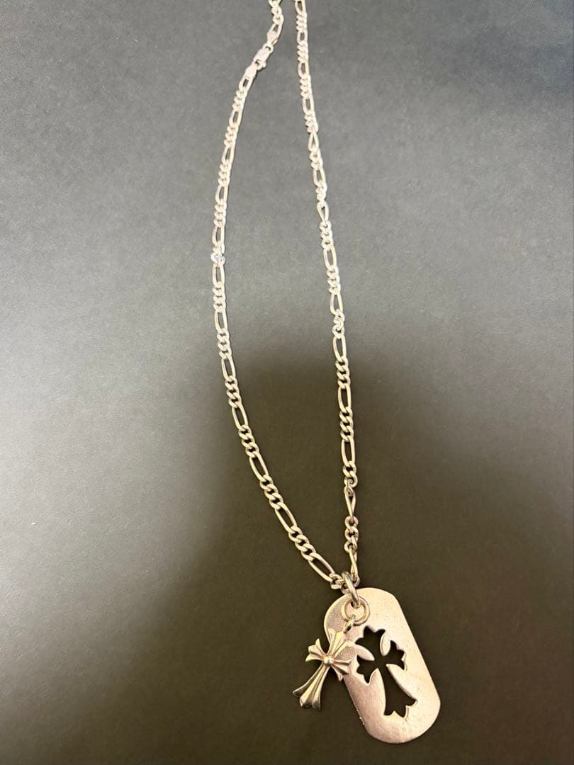 シルバー925 クロス タグ ペンダント ネックレス フィガロチェーン ネックレス メンズシルバー925 フィガロ チェーン 60cm 5.1mm シルバー