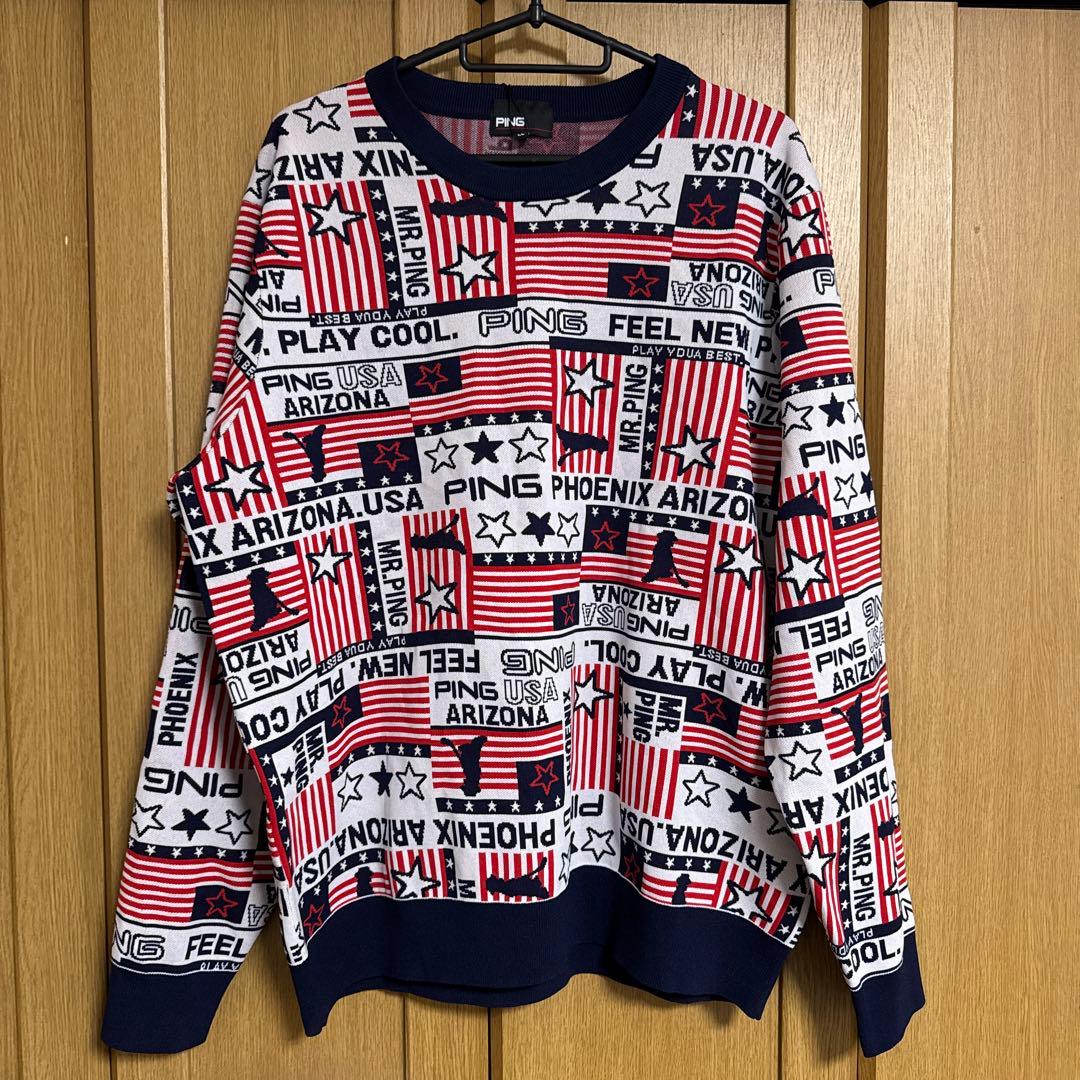 PING ピン ゴルフ ジャカード クルーネック ニット 星条旗 総柄 - メルカリ