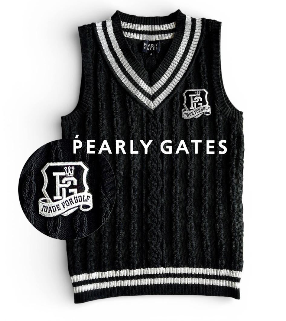 新品 パーリーゲイツ 軽量 ケーブル編み Vネック PGロゴベスト