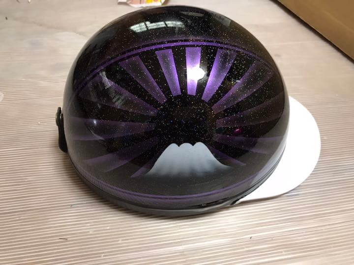 7色ラメ 黒紫 富士日章 コルク半 ヘルメット 旧車會 暴走族 三段シート